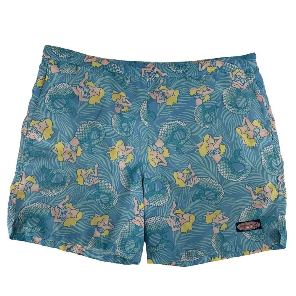 Vineyard Vines Swim Trunks Mens Size L Mermaid Blue Lined 6.5 In Inseam Preppy